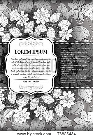 Vector Mohochrome Floral Template With Place For Text