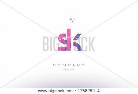 Sk S K  Pink Modern Creative Alphabet Letter Logo Icon Template