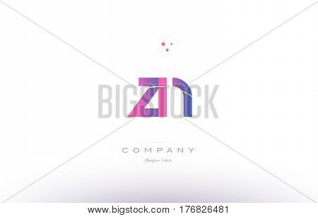 Zn Z N  Pink Modern Creative Alphabet Letter Logo Icon Template