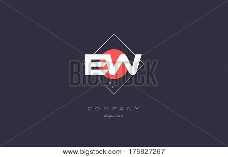 Ew E W  Vintage Retro Pink Purple Alphabet Letter Logo Icon Template