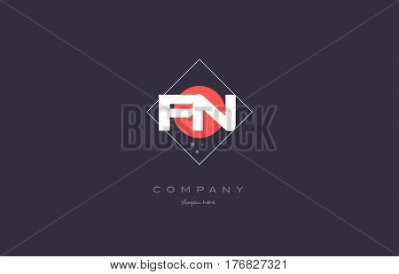 Fn F N  Vintage Retro Pink Purple Alphabet Letter Logo Icon Template
