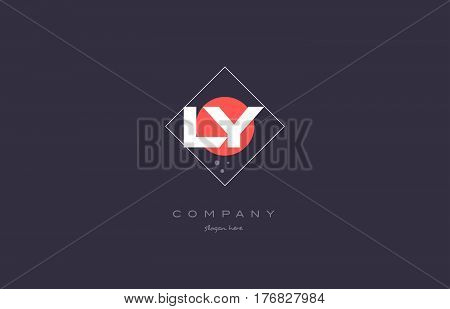 Ly L Y  Vintage Retro Pink Purple Alphabet Letter Logo Icon Template