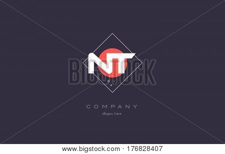 Nt N T  Vintage Retro Pink Purple Alphabet Letter Logo Icon Template