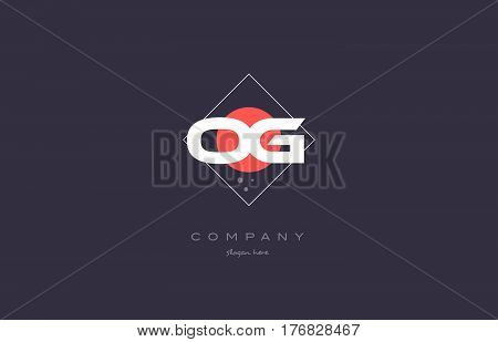 Og O G  Vintage Retro Pink Purple Alphabet Letter Logo Icon Template