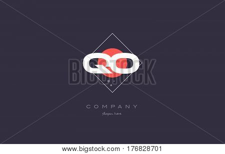 Qo Q O  Vintage Retro Pink Purple Alphabet Letter Logo Icon Template
