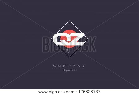 Qz Q Z  Vintage Retro Pink Purple Alphabet Letter Logo Icon Template