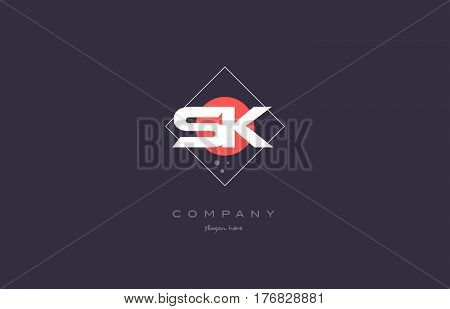 Sk S K  Vintage Retro Pink Purple Alphabet Letter Logo Icon Template