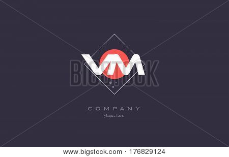 Vm V M  Vintage Retro Pink Purple Alphabet Letter Logo Icon Template