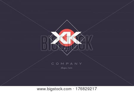 Xk X K  Vintage Retro Pink Purple Alphabet Letter Logo Icon Template