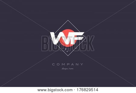 Wf W F  Vintage Retro Pink Purple Alphabet Letter Logo Icon Template