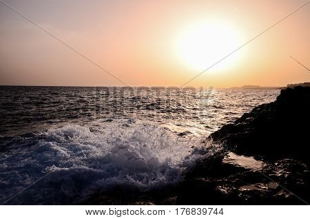Strong Waves Crashing On The Volcanic Coast