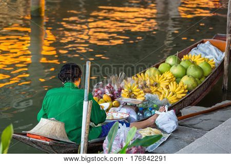 Floating market in the Thailand.