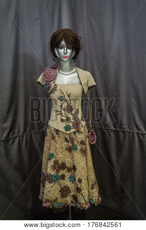 Beautiful dress with batik pattern displayed in Batik Museum photo taken in Pekalongan Indonesia java