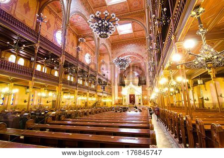 Interior Of The Dohany Street Synagogue In Budapest, Hungary.