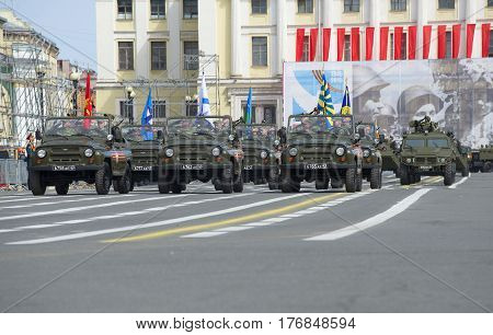 SAINT PETERSBURG, RUSSIA - MAY 05, 2015: The UAZ-469. Rehearsal of parade in honor of Victory Day in St. Petersburg