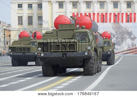 SAINT PETERSBURG, RUSSIA - MAY 05, 2015: Launcher s-300PM at the rehearsal of parade in honor of Victory Day in St. Petersburg