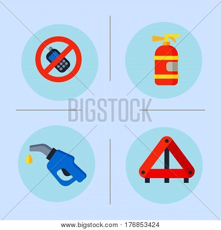 Auto transport motorist icons symbols and equipment symbols service car driver tools high detailed vector illustration set. Prohibitive signs transmission garage change vehicle automobile mechanic.