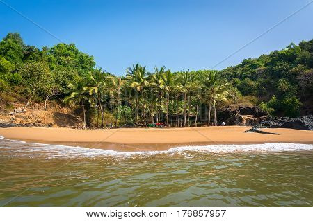 Paradise beach om beach Gokarna India. beautiful seascape with empty beaches and clean sand