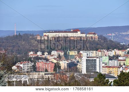 The city of Brno Czech Republic-Europe. Top view of the city with monuments and roofs. Beautiful old castle - Spilberk