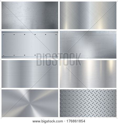 Metal surface finishing texture realistic icons collection with satin brushed and polish samples