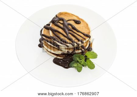 A pancake is a flat cake often thin and round prepared from a starch-based batter that may also contain eggs milk and butter and cooked on a hot surface such as a griddle or frying pan often with oil or butter.
