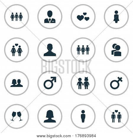 Vector Illustration Set Of Simple Beloved Icons. Elements Madame, Candidate, Friends Synonyms People, Gay And Barrister.
