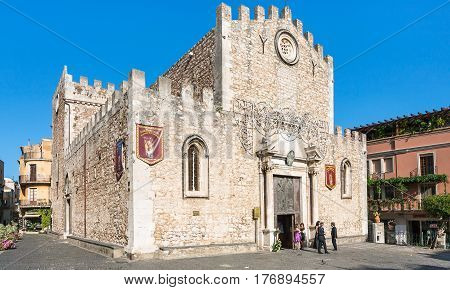 People Near Duomo Catherdal In Taormina City