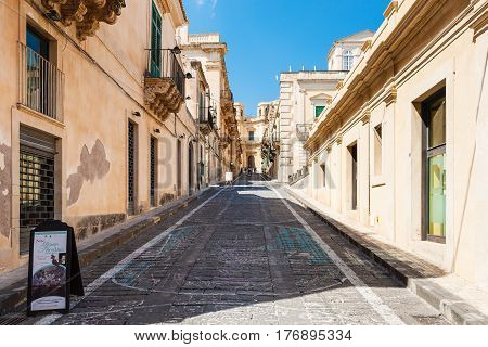 Street Via Corrado Nicolaci In Noto City