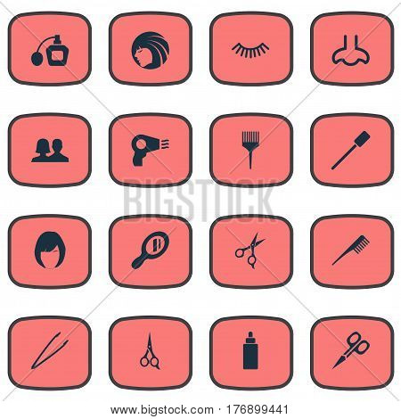 Vector Illustration Set Of Simple Spa Icons. Elements Serum, Pincers, Barber Tool And Other Synonyms Scissors, Perume And Haircut.