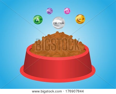 dog food with bowl and vitamin vector