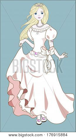the princess bride in white dress and bow with the hair flying downwind