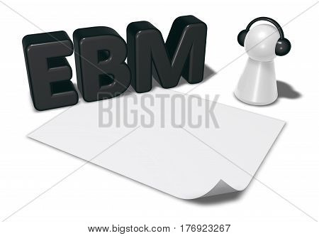 ebm tag blank white paper sheet and pawn with headphones - 3d rendering
