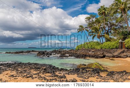Tropical ocean views from Maui , Hawaii looking towards Molokini island.