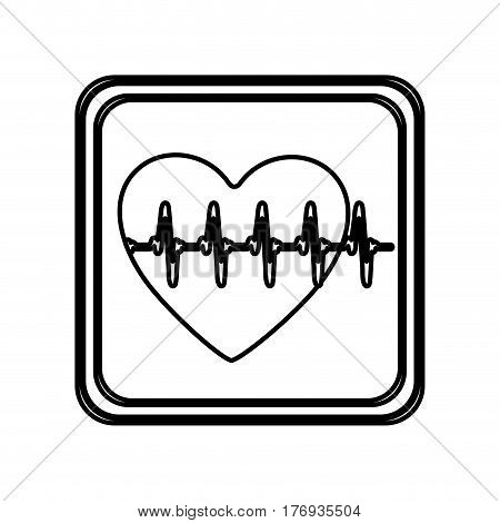monochrome contour of button with heart vital sign vector illustration