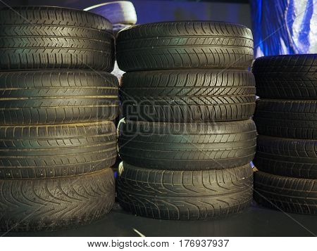 Old Tires At Car Museum In Turin