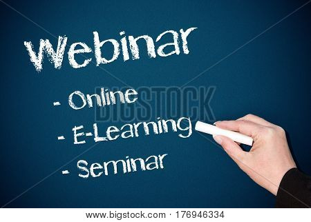 Webinar - Online E-Learning Seminar - hand with text