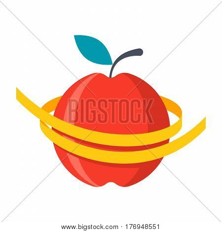 Diet concept, measuring metre round a red apple, vector illustration in flat design
