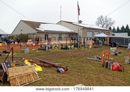 PENRYN PENNSYLVANIA - MARCH 18 2017: Annual "Amish Mud Sale" to benefit Penryn Fire Co.#1 and Limerock Parochial School. Sale items include quilts, tools, food, crafts, farm machinery and antiques.