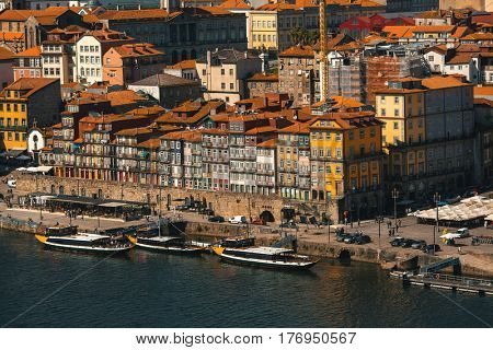 Ribeira at Duoro river in old downtown Porto, Portugal.