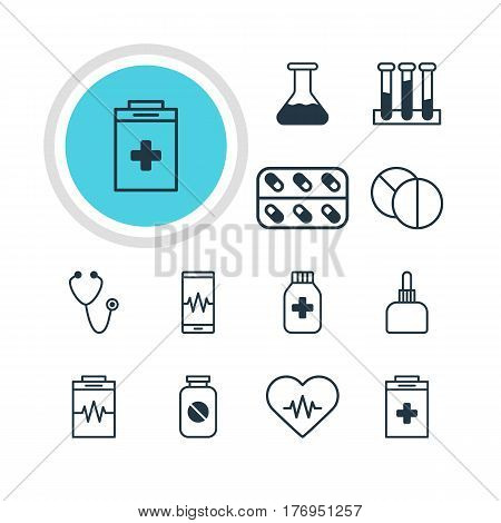 Vector Illustration Of 12 Health Icons. Editable Pack Of Medicine Jar, Exigency, Experiment Flask And Other Elements.