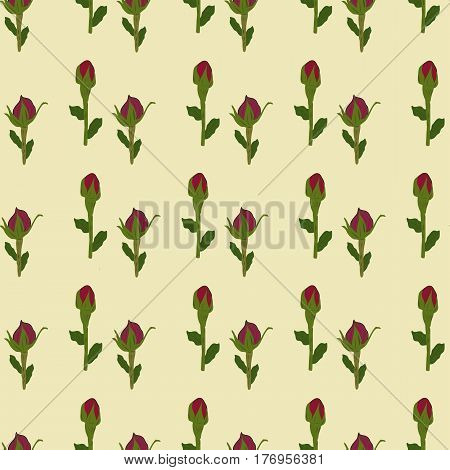 Red and green flower buds on beige seamless