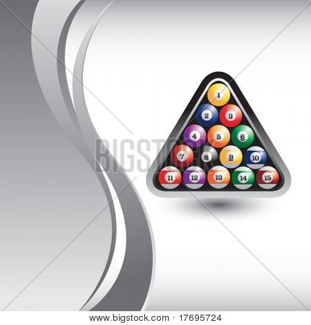 billiard balls on vertical silver wave background