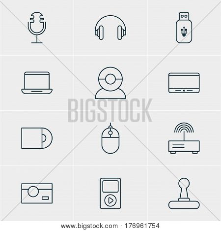 Vector Illustration Of 12 Device Icons. Editable Pack Of Cursor Controller, Computer, Monitor And Other Elements.