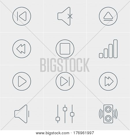 Vector Illustration Of 12 Melody Icons. Editable Pack Of Advanced, Amplifier, Start And Other Elements.