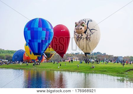 CHIANGRAI Thailand - FEBUARY 17 2017 : Singha Park International Balloon Fiesta 2017 in Singha Park Chiang Rai Thailand.
