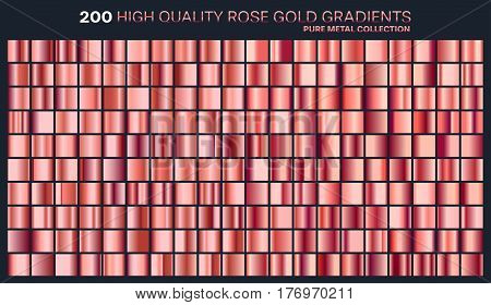 Rose gold gradient, pattern, template.Set of colors for design, collection of high quality gradients.Metallic texture, shiny background.Pure metal.Suitable for text , mockup, banner, ribbon or ornament.
