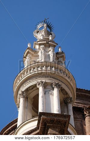 ROME, ITALY - SEPTEMBER 03: The bell tower of Basilica di Sant Andrea delle Fratte, Rome, Italy on September 03, 2016.