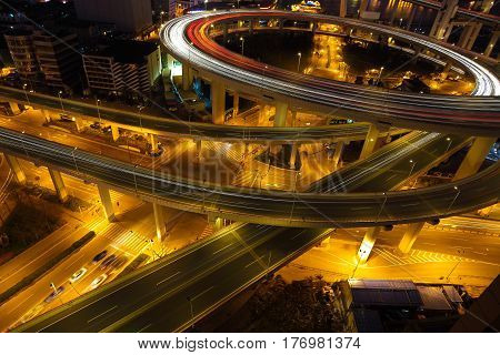 Aerial Photography At Shanghai Viaduct Overpass Bridge Of Night Scene