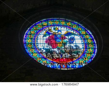 Girona, Spain - September 5, 2015: The interrior of gothic cathedral Church of Sant Feliu in Girona or Saint Felix, Spain at September 5, 2015