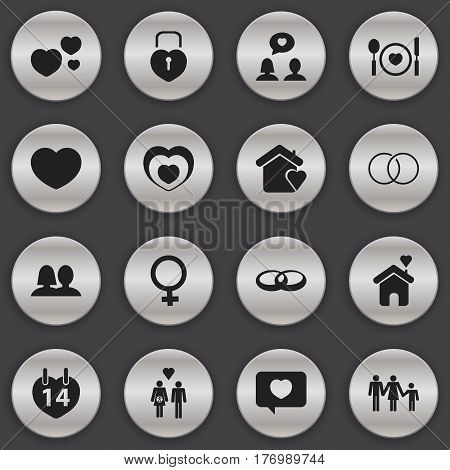 Set Of 16 Editable Love Icons. Includes Symbols Such As House, Matrimony, Lineage And More. Can Be Used For Web, Mobile, UI And Infographic Design.